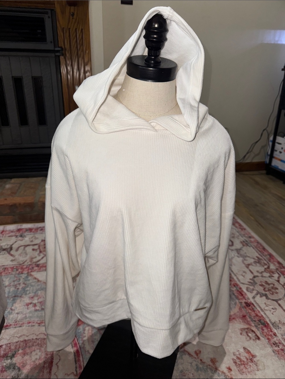 Halston Women's Cream Hooded Ribbed Knit Sweater